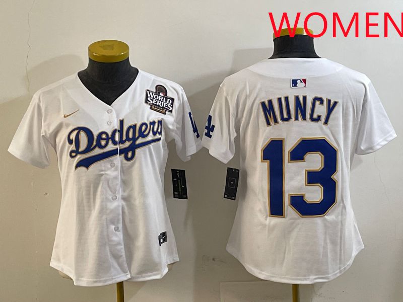 Women Los Angeles Dodgers #13 Muncy White Gold Game 2025 Nike MLB Jersey style 5->women mlb jersey->Women Jersey